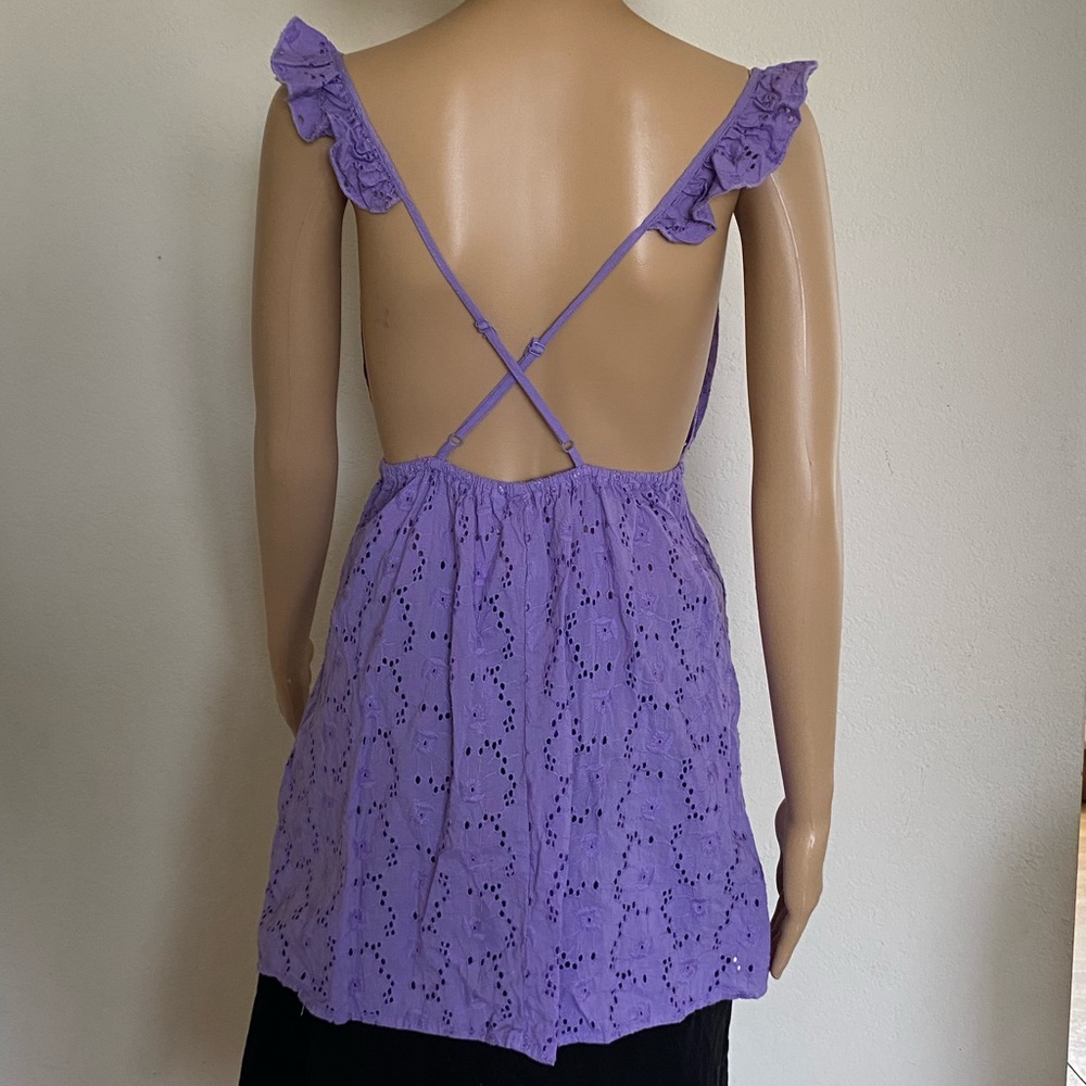 ASOS Purple Eyelet Spring Summer Backless Tunic Size 2 - Picture 4 of 5